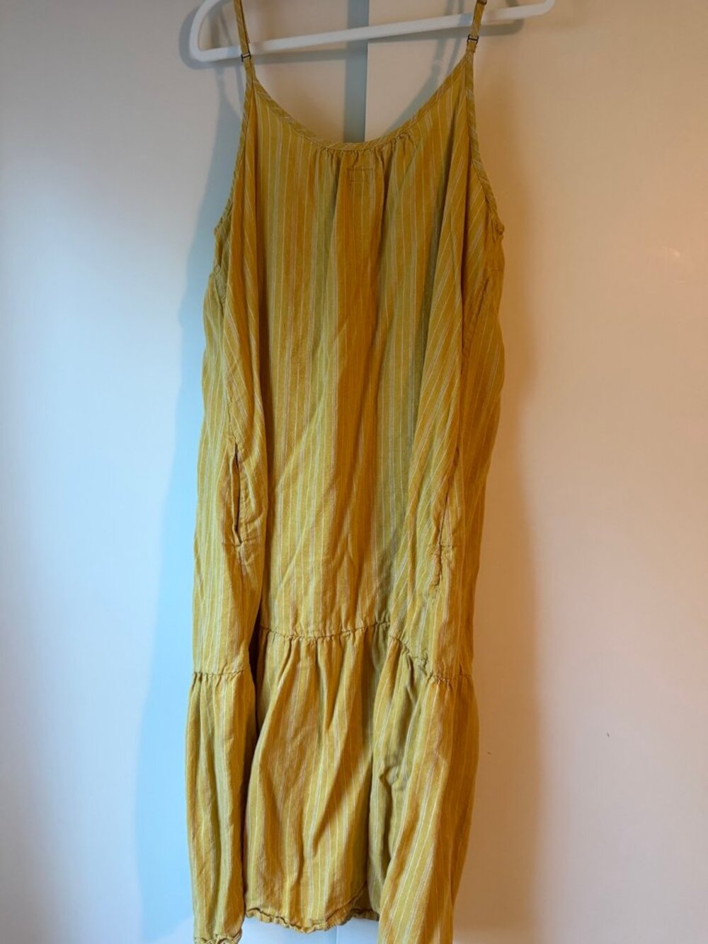 Patagonia Garden Island Yellow Striped Hemp Tencel Tiered Midi Dress XL